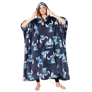 Disney Pull Plaid Femme Stitch Plaid &agrave; Manche en Polaire Sweat Poncho Polaire Oversize Long Taille Unique Adulte Ado (Get Trend., neuf)