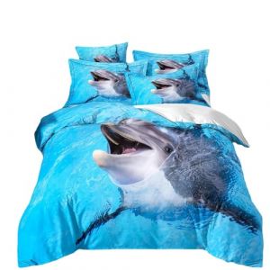 ZZTBQ Dauphin Housse de Couette pour Chambre Adulte 2 Personnes 220x240/65x65 (3 Piece) Lit Adulte Bleu Mer Adulte Parure de lit 220x240 cm avec 2 Taies d'oreiller 65x65 cm (ZZTBQ, neuf)