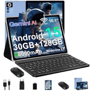 ZIOVO Android 15 Tablette 10 Pouces,30Go RAM+128Go ROM (TF 2To)Tablet,5G WiFi Tablettes,Octa-Core 2.0 GHz/Gemini AI/Widevine L1/8000 mAh/BT 5.0/GPS/Face ID/2 en 1 Tablette avec Clavier et Souris-Bleu (G SERVICE 2025 EOOD, neuf)