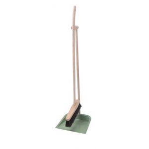 Aqbau® Pelle & Balayette à long manche 79 cm – Vert – balai pelle sans se baisser – balayette bois de hêtre (crin) – pelle métal rebord haut – tient debout – pour parquet, stratifié, carrelage (Aquagk, neuf)