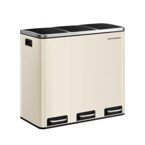 SONGMICS poubelle de cuisine, 3 x 18 L, système de tri sélectif 3 compartiments, poubelle, poubelle à pédale, pour sacs jaunes, déchets organiques, avec couvercle, acier, beige sable LTB054A02 (SONGMICS HOME FR, neuf)