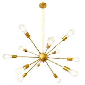 Mengjay Lustre Industriel Vintage,Lustre Spoutnik,Luminaire Plafonnier en Métal,12-Luminaire suspension, Rétro Lustre Suspension E27 créatif pour chambre, cuisine(sans ampoule) (Doré(12 têtes)) (Mengjay, neuf)