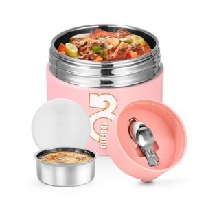 Bixury Boite Isotherme Repas Chaud, 1300ml Alimentaire Chaud Avec Cuillère Pliable, Boite Repas Isotherme en Acier Inoxydable, Repas Chaud sans BPA, pour Ecole, Bureau, Camping Rose (HAPPY GIBECOM  S.R.L., neuf)