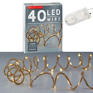 Guirlande lumineuse LED - Micro fil sur corde de jute - Blanc chaud - Longueur : 240 cm - Avec 40 LED - Éclairage de Noël - Guirlande lumineuse décorative avec piles (1 guirlande lumineuse à 40 LED) (WOP-STORE (AGB-Widerruf), neuf)