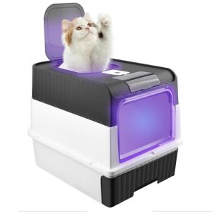 Bac &agrave; Liti&egrave;re pour Chat, D&eacute;sinfection UV Bac &agrave; Liti&egrave;re Pliable pour Chaton avec Couvercle, Structure en d&ocirc;me bac &agrave; Liti&egrave;re Ferm&eacute; pour Chat, WC pour Chats avec Pelle (rectangulaire-Noir) (qhtxzyh, neuf)