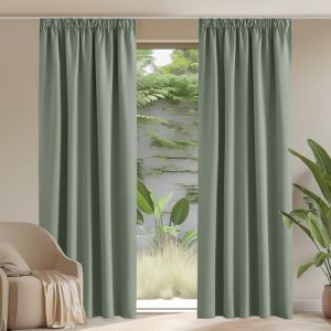 PONY DANCE Rideau Occultant - Rideaux Thermique Isolant Anti Froid, Galon Fronceur Decoration pour Maison Chambre Fille Garçons Porte Fenêtre, L 167 sur H 228 cm, Sauge Vert, Lot de 2 (RYB HOME EU, neuf)