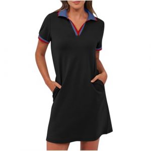 BFSWL Robe polo à manches courtes pour femme - Longueur genou - Robe de sport - Robe d'été - Robe de golf - Couleur unie - Robe de tennis à revers - Mini robe de tennis courte avec poches - Robe pour (hubei yuxichu shangmao youxian gongsi, neuf)