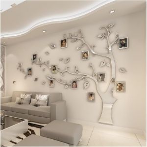 Purekay Stickers Muraux Feuilles de Arbre, Cadre de Photo 3D DIY Grand Autocollant Mural Arts D&eacute;coration de la Maison pour Chambre, Salon Cadeau Bureau, Fond de Canap&eacute; (Miroir Argent Droit, L) (Purekay, neuf)