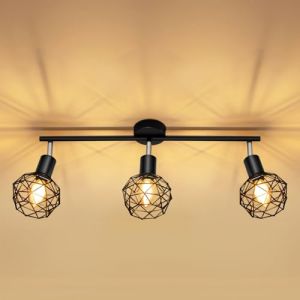 Plafonnier Spots, 3 Spots de Plafond Led Intérieurs Base E14, Spots de Plafond 40W, Rampe Spot Applique, Pivotant LED Plafonnier pour Cuisine Chambre Salon, Noir (sans Ampoule) (LAIYIMAOYI, neuf)