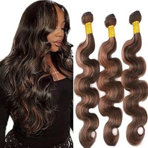 Hxxcoup Bundles Human Hair Tissage bresilien en lot cheveux Humain Brown Bundles Tissage Cheveux Body Wave 100% Brazilian Virgin Remy Hair No Smell Real Hair Bundles for Woman 14 16 18 Pouce (KST HAIR, neuf)