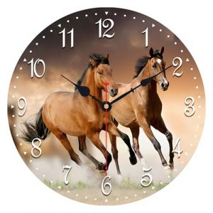 VIKMARI Horloge Murale Silencieuse Non Coutil - Motif Cheval Courant, Qualit&eacute; Quartz, Batterie, Ronde 14 Pouces pour Cuisine (YOUTONG FR, neuf)