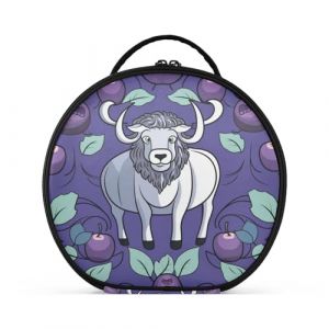 Baie Violette De Bison Blanc Créativité Trousse Sac Cosmétique Circulaire de Maquillage Pochette Sacs avec Cloisons Amovibles pour Voyage Filles (HULAHULA, neuf)