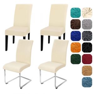 Yugarlibi Lot de 4 housses de chaise extensibles pour chaise basculante - Amovible et lavable - Protection pour cuisine, restaurant, hôtel, banquet, mariage (beige, 4 pièces) (Yingchengda Direct Store, neuf)
