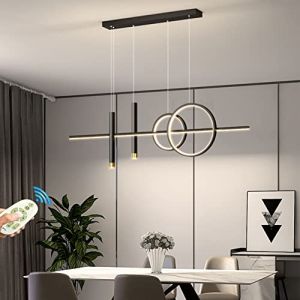 Luminaires à Suspension LED Lustre Dimmable Table À Manger Salle À Manger Lampe Suspendue Salon Cuisine Lampe Suspendue Moderne Anneau Designer Plafonnier avec Télécommande Lumières (Noir, L100cm) (CHZH-LIGHTING, neuf)