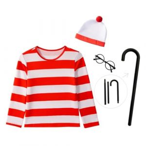 Lito Angels Deguisement Ensemble V&ecirc;tements Ou est Charlie avec Canne, Chapeau et Lunettes pour Enfant Gar&ccedil;ons Fille Taille 11-12 Ans (&eacute;tiquette en tissu 150) (Lito Angels FR, neuf)