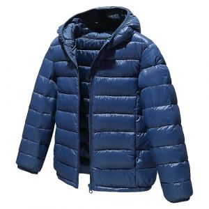 L SERVER Doudoune Enfant Garçon à Capuche Chaud Coupe-vent Manteau Fille Elégante Légère Veste Sport Blouson Hiver Vêtements, Bleu Marine, 14-15 ans (LSERVER, neuf)