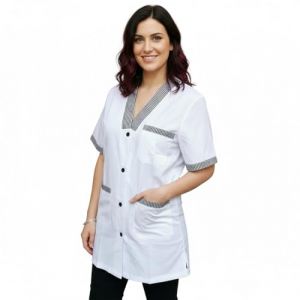 Blouse de travail pour femme, veste alimentaire, colf,serveuse aux &eacute;tages enseignante maternelle, Blanc Insert sel et poivre, XL (Peter's abiti da lavoro, neuf)