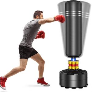 YOLEO Sac de Frappe Boxe sur Pied 175 cm Punching Ball Adulte Autoportant avec 12 Ventouses Sac de Frappe Lourd pour Fitness MMA Taekwondo - Noir (Yiiihaa, neuf)