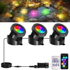 Lumière LED Submersible RGB, T-SUNUS Projecteur de Bassin IP68 Étanche avec Télécommandes APP Bluetooth Contrôle, Lampes de Piscine pour Fontaine Jardin Aquatique 3 en 1 (T-SUN Tech EU, neuf)