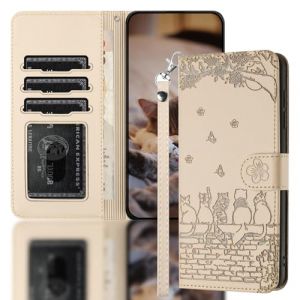 Nokverzy Coque pour Huawei P20 Pro &Eacute;tui Housse Portefeuille PU Cuir Clapet Chat Th&egrave;me Porte Carte Magn&eacute;tique Protection Pochette Flip Cover &Eacute;tui Rabat T&eacute;l&eacute;phone Portable pour Huawei P20 Pro Beige (annuo, neuf)