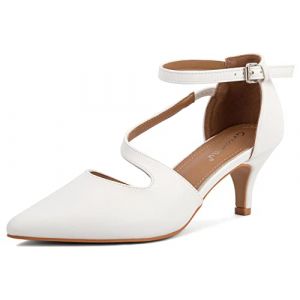 Greatonu Femmes Chaton Talons Chaussures De Mariage Dames Cheville Sangle Boucle Croix Pointu Toe Sandale Taille EU 40 Blanc (Maggie Shoes, neuf)