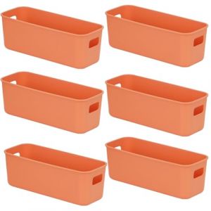 EURXLQ 6 Boite Rangement Plastique,28cm Lat&eacute;ral &eacute;troit Boite de Rangement,Paniers et Bo&icirc;tes de Rangement avec Poign&eacute;es,Bac de Rangement Pour Cuisine,Salle de Bains,Bureau 28&times;10&times;11cm (Orange) (南昌市鸣静电子商务中心, neuf)