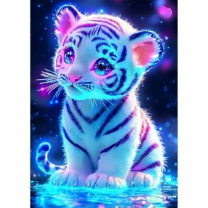 QENSPE Diamond Painting Tigre, Kit Peinture Diamant Adulte, Mignon Diamond Art Broderie Diamant Kit Complet, Bricolage Crystal Art Point de Croix Maison Murale Decor 30x40cm (ZHIDIKA, neuf)