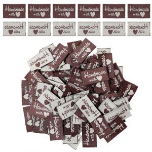 Lot de 100 &eacute;tiquettes faites &agrave; la main avec amour - &Eacute;tiquettes brod&eacute;es faites &agrave; la main - &Eacute;tiquettes &agrave; coudre personnalis&eacute;es pour v&ecirc;tements, courtepointe, loisirs cr&eacute;atifs (make beautiful, neuf)