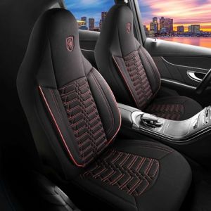 GIOVANNI BUTTI Housses de si&egrave;ge de voiture universelles pour voiture et SUV &ndash; Housse de si&egrave;ge avant de qualit&eacute; sup&eacute;rieure en tissu Lacoste, noir/rouge, compatible avec airbag, protection de si&egrave;ge (PANDASEATCOVER, neuf)