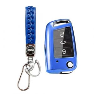 MEDZUK Coque Cl&eacute; Compatible avec Audi A1 GB 2018-2024 2025 Coque de Protection pour cl&eacute; de Voiture TPU, Accessoire &Eacute;tui pour Cl&eacute;s avec Porte-cl&eacute;s (Bleu) (MEDZUK-EU, neuf)