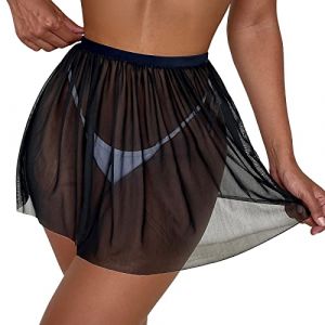Sportrock Jupe courte pour femme - Sexy noire - Jupe de plage transparente - Jupe de plage en mousseline transparente - Jupe courte de plage - Jupe de bikini Cover Up, Noir , S (One like, neuf)