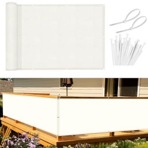 Sunnylaxx Brise Vue Balcon Beige 90x600 cm, Cache Brise Balcon pour Jardin Exterior PES, avec Trous et Serre câbles, UV Résistant (QiangeEUDS, neuf)