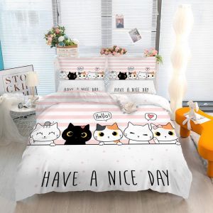 Linfye Housse de Couette 155x220 Enfant Chat Rose Parure de Lit 1 Personne Microfibre Housse de Couette avec Fermeture éclair + 2 Taie d'oreiller 65x65cm (Linfye Maison Confortable, neuf)