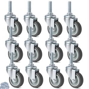 Lot de 12 Roulettes pour Meubles M10 x 1,5 x 30mm, Roulettes Pivotantes avec Tige Filetée, Roulette Charge Lourde Capacité Maximale 50 kg par Roue, Roulettes pour Chariot Roue Pivotante à 360°, 50mm (Camcome Casters, neuf)