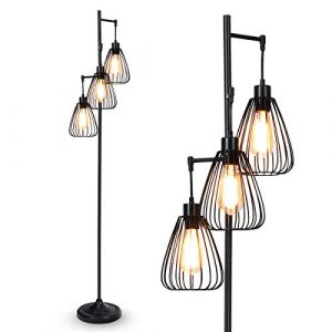 GOPLUS Lampadaire sur Pied Vintage, 3 T&ecirc;tes en Forme de Larme, Lampe Salon Design avec Hauteur 168CM, Lampadaire d&rsquo;Arbre Rustique pour Salon, Cuisine, Noir(Ampoule non inclus) (Augenstern24, neuf)