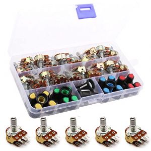RUNCCI-YUN 20Pcs B5K B10K B20K B50K B100K Potentiomètre Rotatif, Potentiomètre stéréo linéaire PCB Potentiomètre Potentiomètre Audio Résistances variables 6 Bornes (RUNCCI-YUN, neuf)