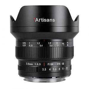 7artisans MF 7.5mm F3.5 APS-C Objectif fisheye manuel ultra grand angle 205&deg;, compatible avec objectif Canon EF DSLR pour 80D 200D Noir (7-artisans Official Store, neuf)