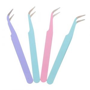 DOITOOL Lot De 4 Pinces &agrave; &Eacute;piler En Acier Inoxydable Incurv&eacute;es 0,8 Mm Pour Scrapbooking Bricolage Nail Art Extensions De Cils Capuchon Protecteur Couleur Rose Bleu Violet (Facing the Ocean, neuf)