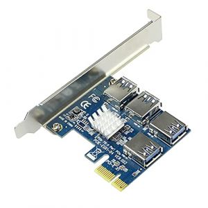 JMT PCI-E 1 x vers 16 x Carte Riser PCI-Express 1 vers 4 emplacements PCIe USB3.0 pour mineur de Bitcoin BTC (carte Riser Bleu) (JMT-Direct Store, neuf)