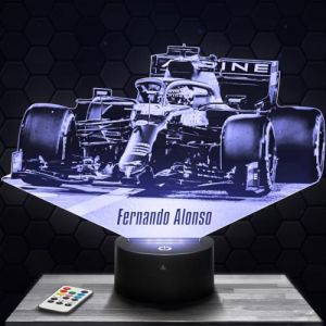 Lampe de chevet, Veilleuse Tactile Formule 1 F. Alonso F1 Lampe 3D LED illusion, Idée cadeau Noël anniversaire garçon et fille Lampe de nuit chambre d'enfant ou adulte TOP (Lampephoto-fr, neuf)