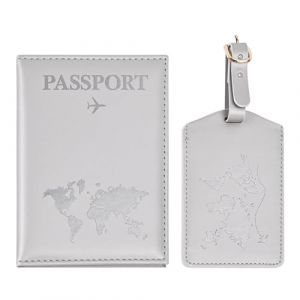 Greyoe Protege Passeport, Pochette Passeport, Couverture de Passeport, Étui de Passeport en Cuir PU + Étiquette de Bagage, pour Hommes et Femmes Accessoires Vacances Essentiels Voyage (Gris Brume) (JIASHENGMEI, neuf)