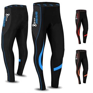 Brisk Bike Pantalon Cycliste Homme Long Collants de Cyclisme rembourr&eacute;s Cool Max Extensibles avec Coutures Flatlock | Leggings Thermiques pour Le Cyclisme (Noir/Bleu, S) (farabi sports, neuf)