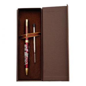 February Mountain Stylo à bille rétractable en nacre pour cadeau, affaires, bureau, encre noire moyenne de 1 mm, recharges métalliques remplaçables (Fleurs - Rouge - Encre noire) (FebruaryMountain, neuf)