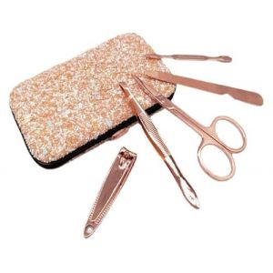 Kit Manucre Pedicure, Set de Manucure, Ensemble de manucure coupe-ongles en acier inoxydable, or rose, 5 pièces (daixianronglebaihuozhan, neuf)