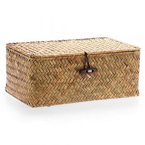 OLegei Panier de rangement en osier panier avec couvercle panier pour étagère boîte de rangement organisateur de table (caramel, 26 x 16 x 10cm) (SunGiRay, neuf)