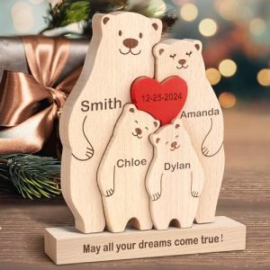 Puzzle Famille Ours en Bois Personnalis&eacute; Pr&eacute;nom avec 1-8 Nom We are One,Cadeaux Puzzles artistiques,Sculpture d'animaux en Bois,D&eacute;coratif pour la Maison Anniversaire No&euml;l F&ecirc;te des m&egrave;res p&egrave;res (Pyathen, neuf)