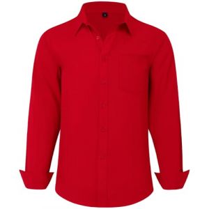 CIGENU Chemise habillée à manches longues pour homme, coupe classique, extensible, infroissable, chemise décontractée avec poche avant, Rouge flamme, Taille L (JUNLEIJINGXUAN, neuf)