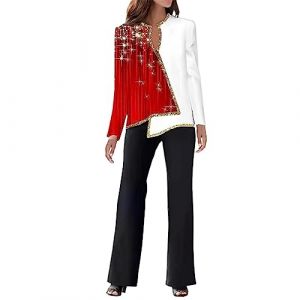 Generisch Ensemble Deux Pi&egrave;ces Femme &Eacute;l&eacute;gant et Festif - Pantalon de Costume Longue Manche avec Haut Large - Tenue de Soir&eacute;e - Manches Longues - Ensemble Cocktail, Party, Soir&eacute;e - Outfits Formels pour (Zxeutenm, neuf)