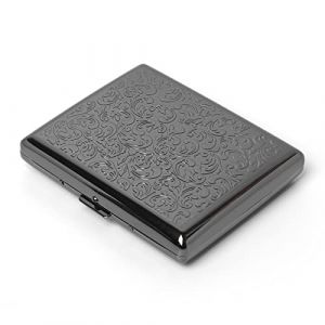 Étui à cigarettes en métal vintage - Étui à cigarettes à clip à ressort ouvert double face pour cigarettes 18-20 100 mm (Gun Black) (JIACHENGWUJIN, neuf)