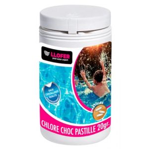 LLOFER - Chlore Choc en Pastille de 20gr - 1kg Traitement Eau Verte, Trouble, Algues et Les Micro-Organismes/Action Rapide, Entretien et rattrapage de l’Eau (Europalamp, neuf)